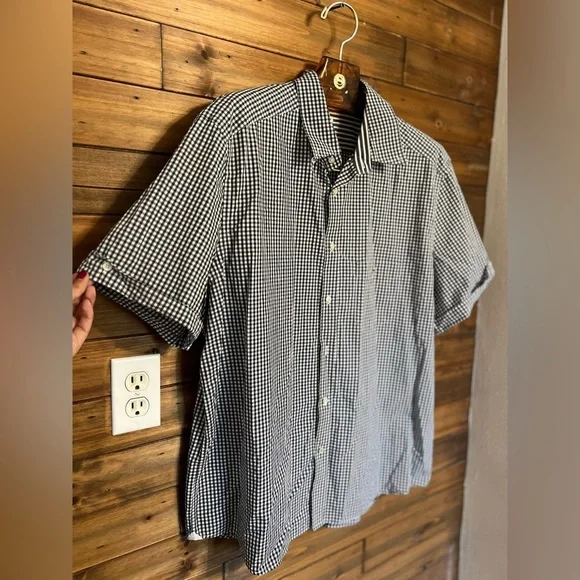 Lacoste mens short sleeve checkered button down shirt size 46 - Picture 2 of 9